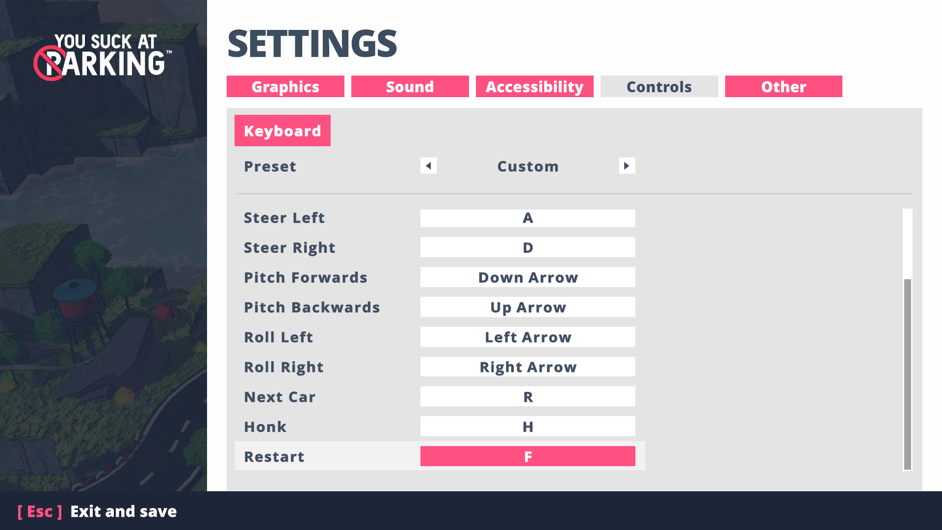settings screen with restart mapping
